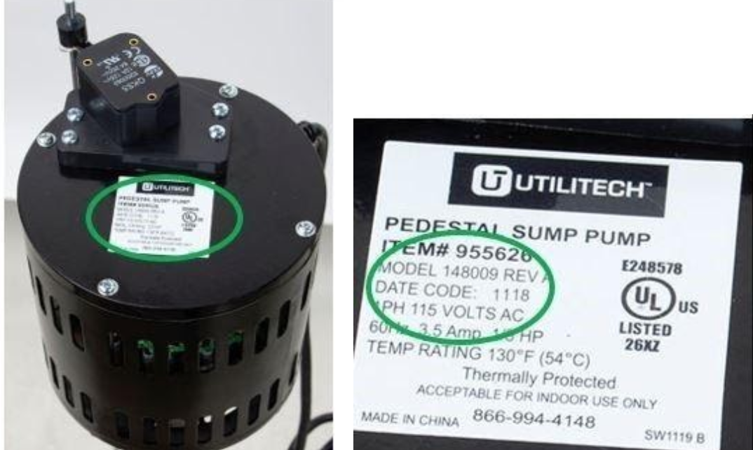 Sump Pumps sold under Utilitech, Do It and Star Water Systems brands